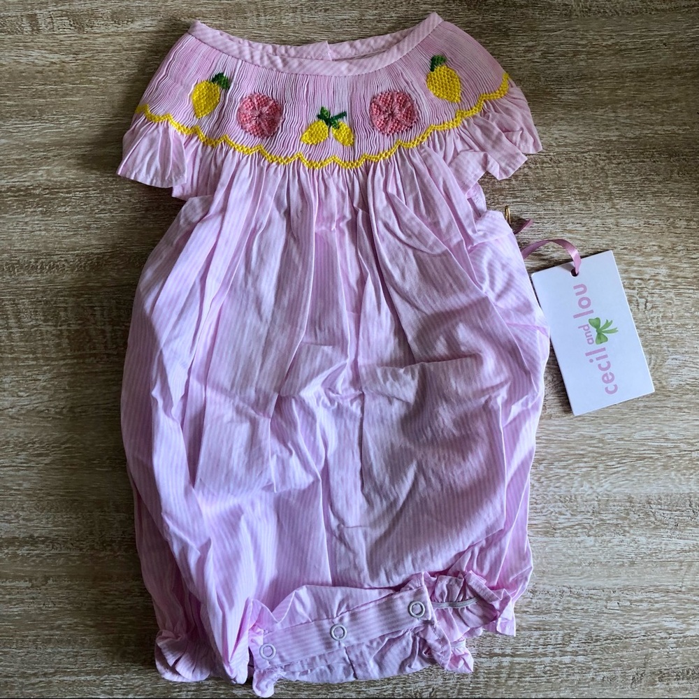 Cecil and Lou’s smocked citrus bubble